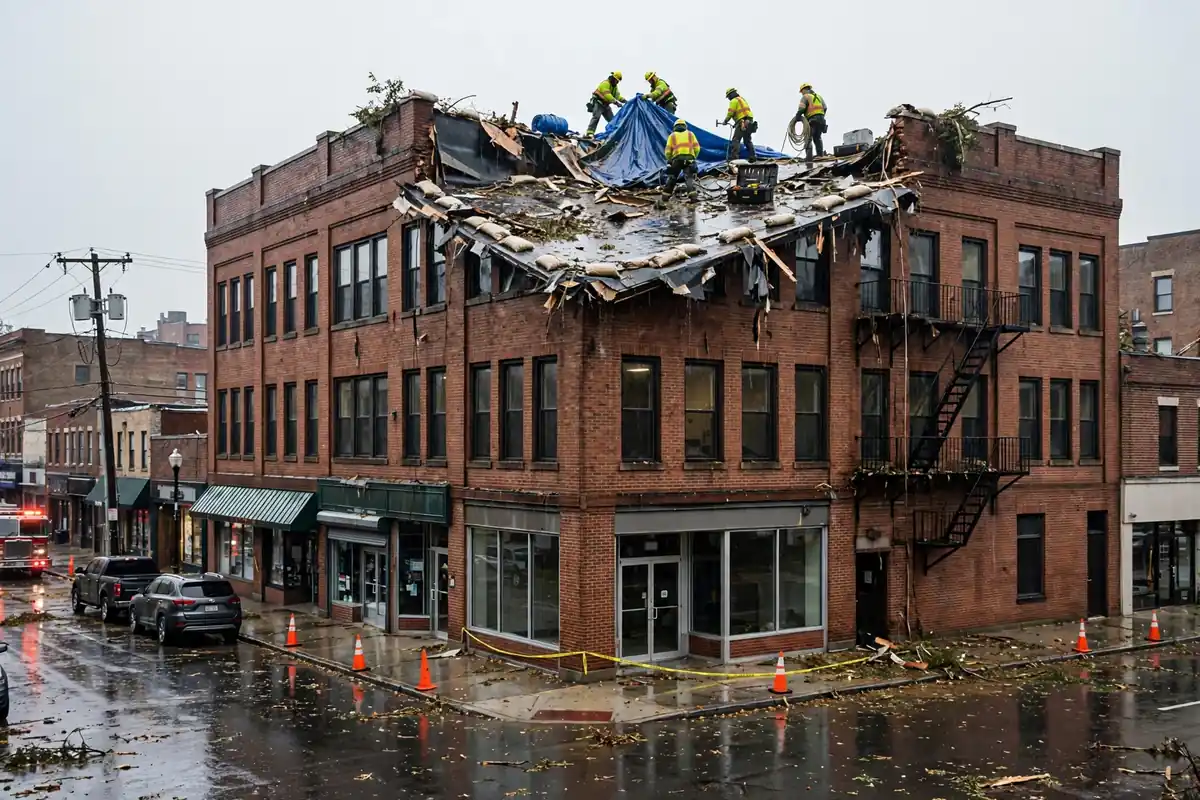 Reemplazamiento por techo de emergencia en el centro de Kearny, Kearny, NJ 07032