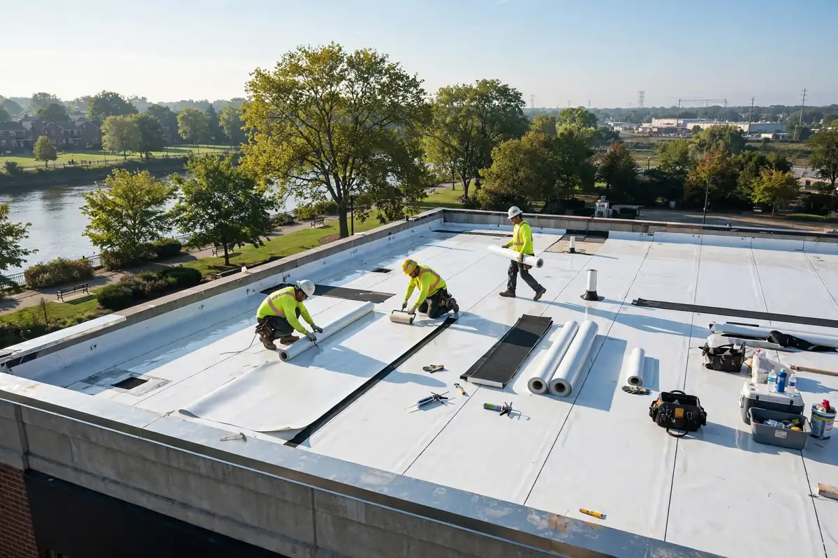 Reemplazo de techo plano (TPO & EPDM) en Devon Street, Kearny, NJ 07032