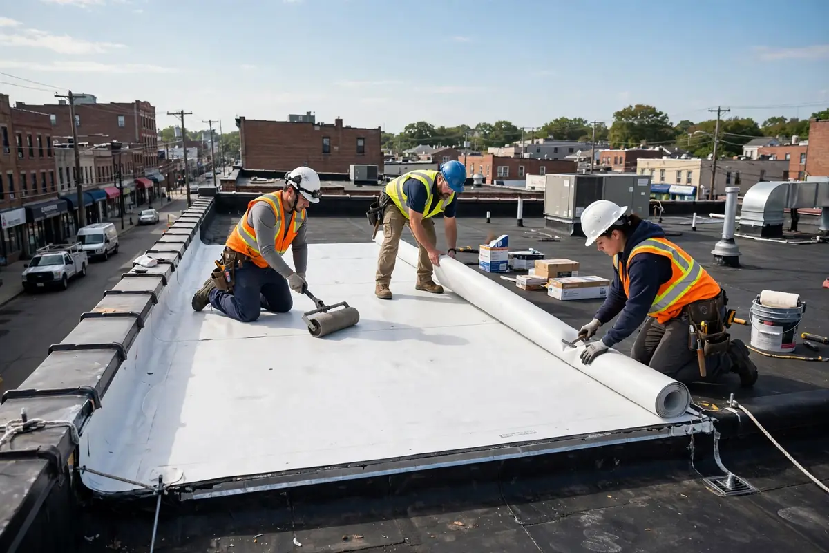 Reemplazo de techo plano (TPO & EPDM) en Forest Street, Kearny, NJ 07032