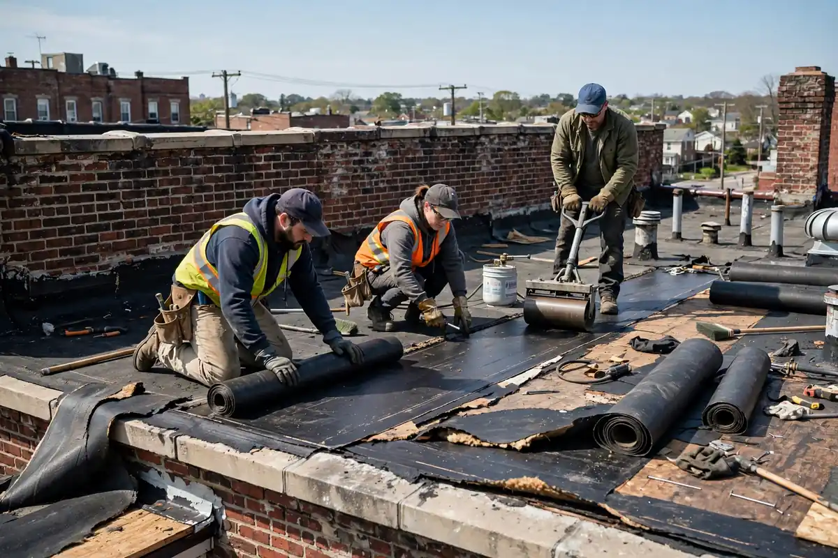 Reemplazo de techo plano (TPO & EPDM) en Quincy Avenue, Kearny, NJ 07032
