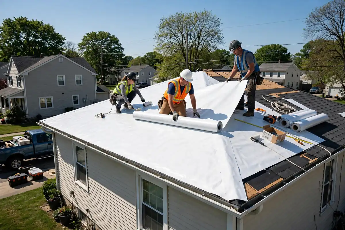 Reemplazamiento de techos refrigerados eficientes en la energía en Kearny, NJ — techos en el trabajo en una casa de Nueva Jersey