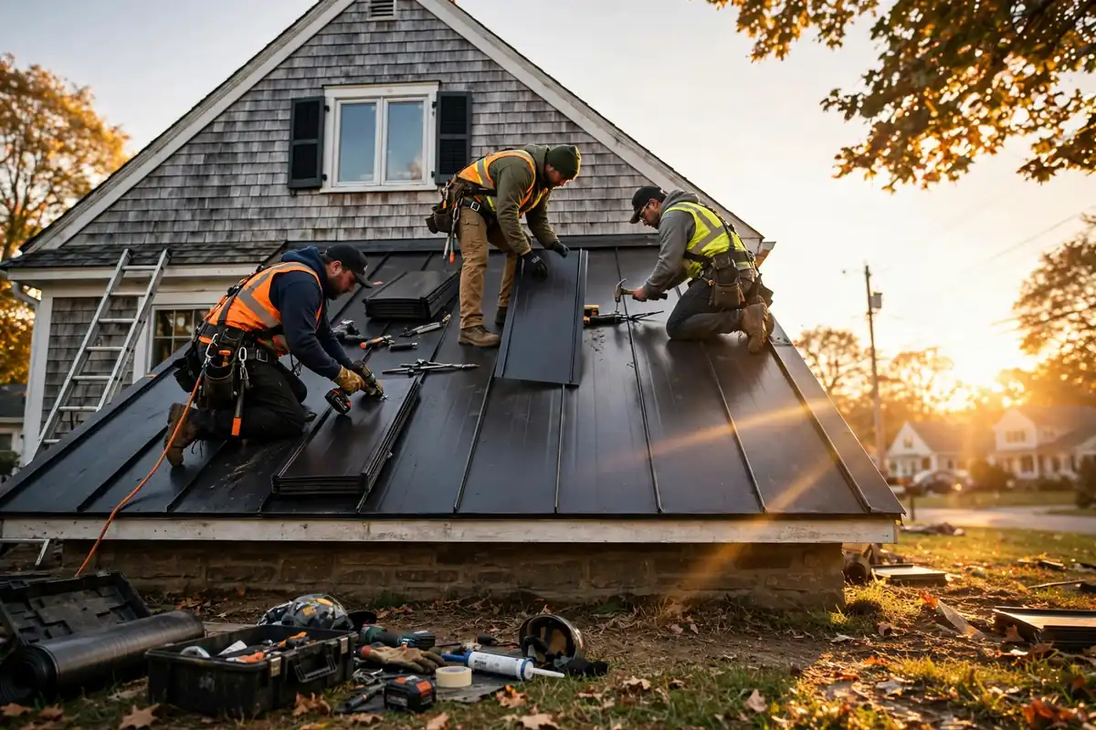 Reemplazo de techo de metal en Kearny, NJ — techos en el trabajo en una casa de Nueva Jersey