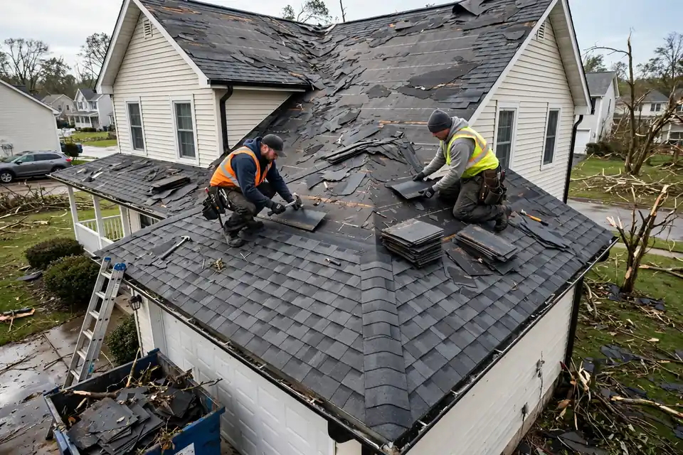 Reemplazamiento de techo de tormenta en Kearny, NJ — techos en el trabajo en una casa de Nueva Jersey